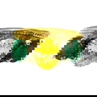Yellow Sapphire & Emerald Cocktail Ring in 18k yellow Gold: Metal: 18k yellow gold. Gemstones: 3.76 carat yellow sapphire. 1.20 carat total emerald. 100% natural earth mined gemstones. Oval shape gemstones. Total weight: 8.20 grams. Ring size: US 10 (free