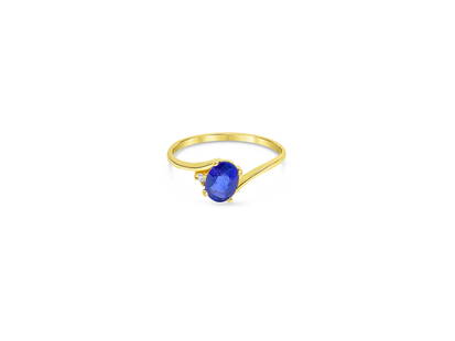 Vintage Chic Natural Blue Ring in 14k Gold: Metal: 14k yellow gold. Natural blue sapphire: 0.75 carat. Diamond: 0.05 carat. VS-SI clarity. G-H color. 100% natural earth mined diamond.Total weight: 1.14g. Ring size: US 6.25. We offer free ring