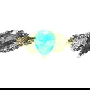 2.50 Colombian Emerald Diamond Cocktail Ring 18k Gold: Metal: 18K white gold. 2.50 carat Colombian emerald. 100% natural earth mined. Pear shaped emerald set in prong setting. 1.00 carat diamond, trillion cut diamonds. Designer vintage emerald and