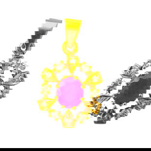 Collectible Natural 1.06 Carat Ruby Pendant in 18k Gold: Metal: 18k yellow gold. Center stone: 1.06. carat natural ruby. Oval shape. Good color and saturation. Diamonds: 0.60 carat total. SI2 clarity, F color. Round cut diamonds. 100% natural earth mined.