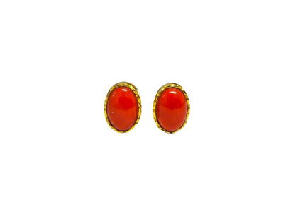 Vintage Natural Coral 4cwt Coral Earrings For Her in 18k Gold: Metal: 18k yellow gold. Gemstone: 4cwt coral, oval shape, cabachon cut. 100% natural earth mined coral. Collectible coral earrings. Reserve: $1,850.00 Shipping:Domestic: Shipping rates are