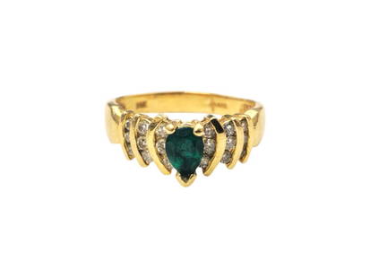Mid Century Emerald & Diamond Ring in 14k Gold: Metal 14k yellow gold. Center: 1 carat emerald. Side diamonds: 1.16cwt, SI1-SI2 clarity mix, G color. All stones are 100% natural earth mined. Total weight: 6 grams. Ring size: US 9.75. Collectible