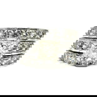 4.63 carat ENGAGEMENT RING Certified By GIA GEMOLOGIST: 14K white gold. Center: 1.63 cts. SI2 clarity(enhanced) and I color;princess cut. Side Diamonds: 3.00 ct, VS-SI clarity and F-G color; RBC. Certified by GIA graduate gemologist, AGI NY. Est
