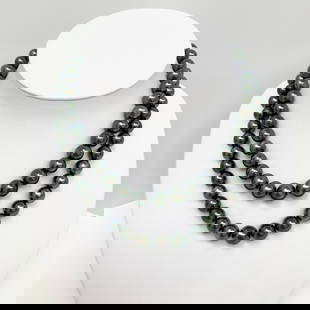 8-10mm Tahitian Peacock Near-Round Double-Strand Pearl Necklace with 14k Clasp: Title: 8-10mm Tahitian Peacock Near-Round Double-Strand Pearl Necklace with 14k Clasp Description: AAA Quality, Tahitian Peacock Near-Round Double-Strand Pearl Necklace, 45 pearl pieces, 36 inches han