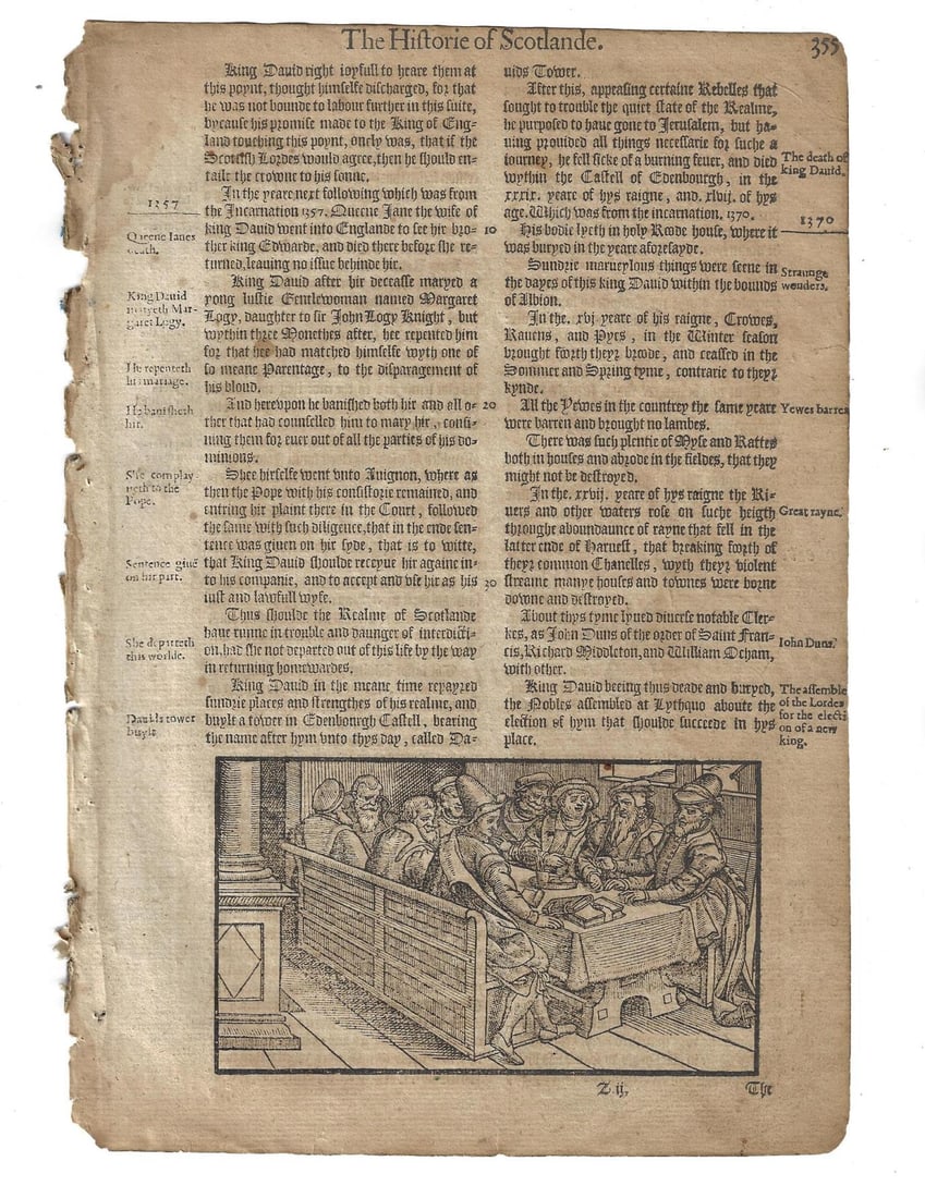 1577 English Leaf Woodcut Scotland (1 of 2)