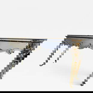 Hollywood Regency Mirrored Console with Applied Decoration and Cabriolet Legs: Description: This one of a kind Hollywood Regency mirrored console with applied decoration and cabriolet legs is a must have in any home setting. Having a fish scale Decoration in an all-over beveled