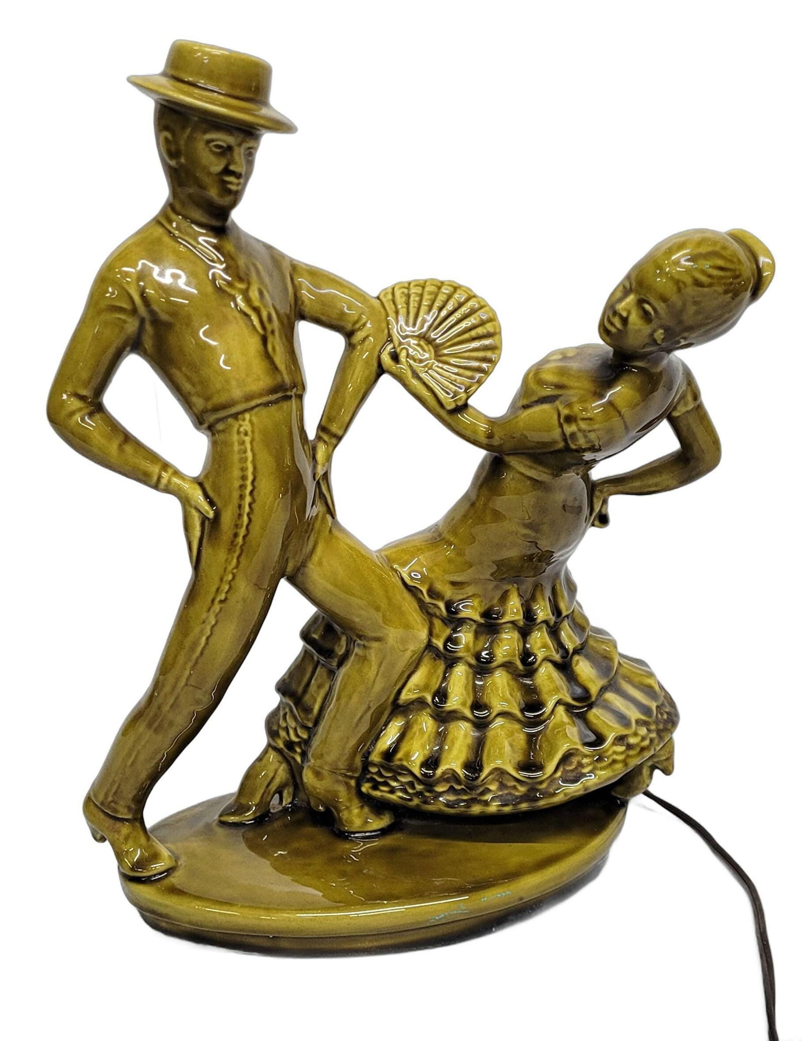 Vintage TV Lamp Spanish Flamengo Dancers MCM Man And Woman Olive Green I love Lucy (1 of 8)