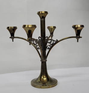 Vintage Art Deco Brass Candelabra table top decor candle holder: Vintage Art Deco Brass Candelabra table top decor candle holder Unique and rare candelabra perfect as a centerpiece on its own or in a group display Measures 15"H x 16"W in good condition with minor w
