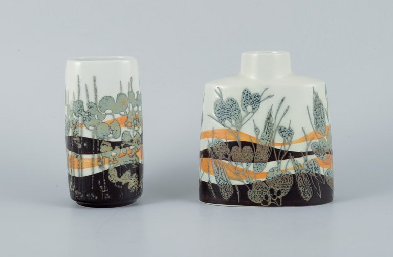 Ivan Weiss for Royal Copenhagen, two faience vases.: Ivan Weiss for Royal Copenhagen, two faience vases. 1975-1979. In excellent condition. Marked. First factory quality. Largest measurement: H 13 x D 11.5 cm. Reserve: $210.00 Shipping: Domestic: Shippi