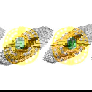 Kieselstein-Cord Earrings 18k Gold Green Tourmaline Diamond: About the Item A pair of dazzling Barry Kieselstein-Cord earrings made of 18k gold, featuring green tourmaline and diamonds. The gold framework creates a grid-like effect, centering around a rich gree