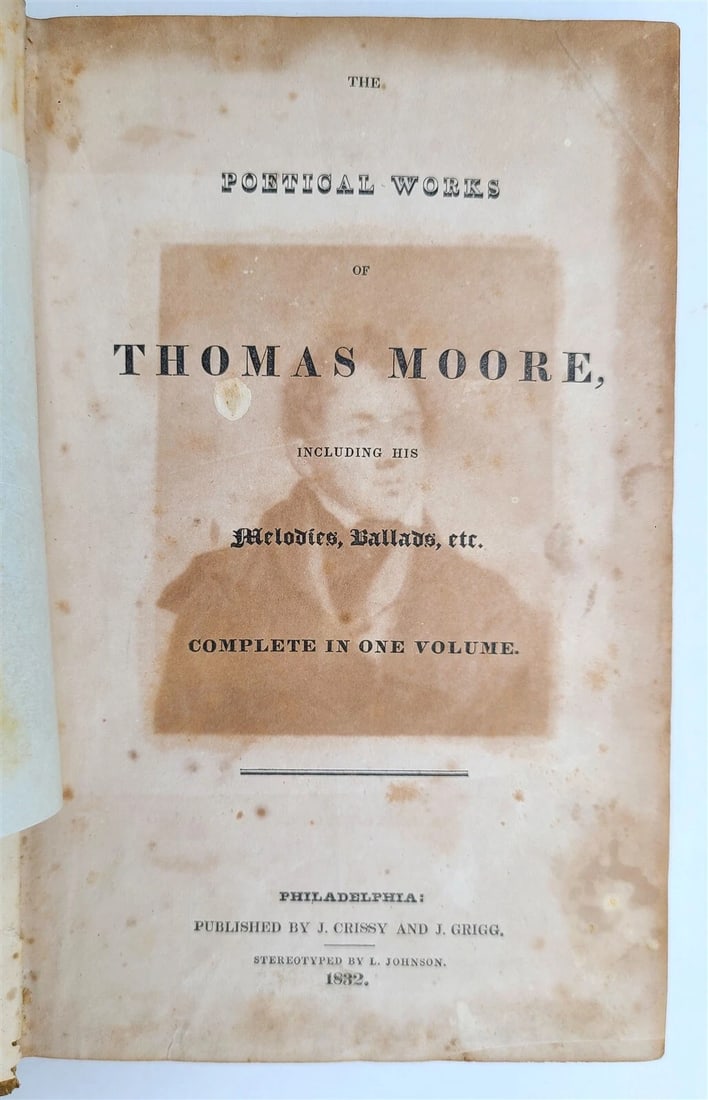 1832 POETICAL WORKS of THOMAS MOORE antique POETRY PRINTED in Philadelphia (1 of 4)