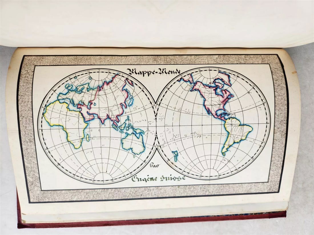 1840 MANUSCRIPT in FRENCH antique FOLIO 57 leaves: Cahier pour les vacances de 1840. French manuscript on paper by Eugene Suisse, 1840 Large folio: 10.5 by 16" 57 leaves Half leather binding. Diligent work of a student of the "Freres des Ecoles chreti