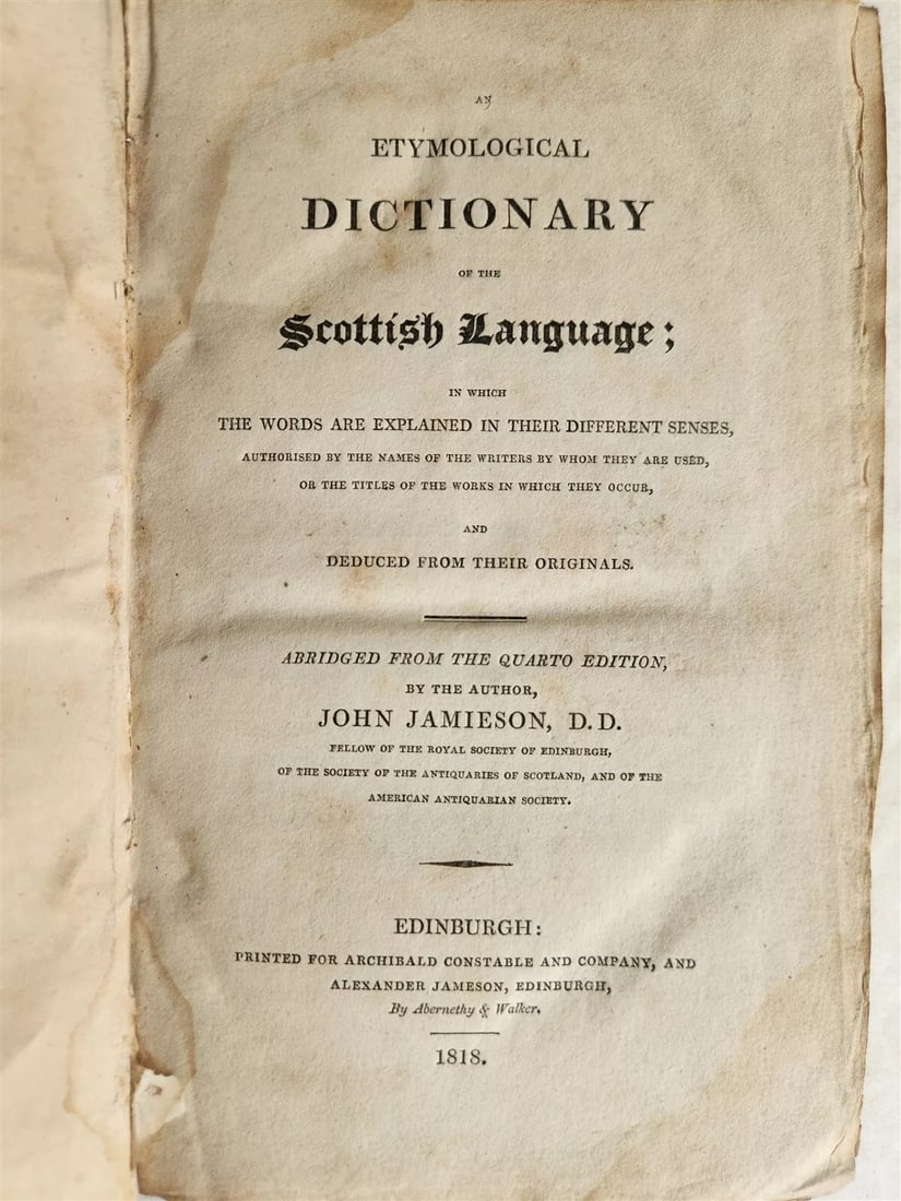 1818 ETYMOLOGICAL DICTIONARY of SCOTTISH LANGUAGE antique (1 of 7)