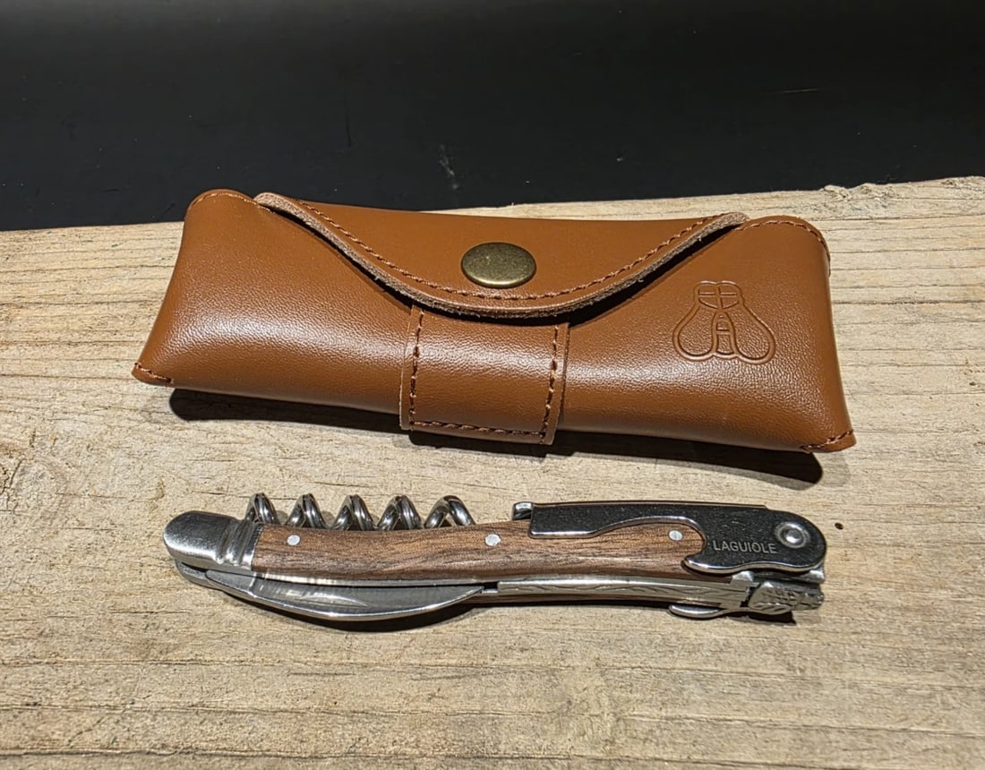 Laguiole Corkscrew with Walnut Wood Handles Vintage Style Leather (1 of 19)