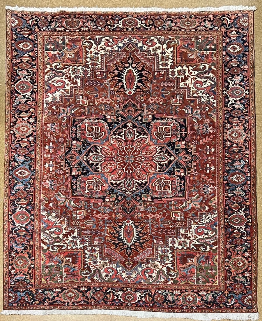 Persian Antique Heriz Serapi Hand Knotted Tribal Red Oriental Wool Area Rug Carpet 9'4" x 13'2": Description: • Rug Number: H201 • Country of Origin: Iran • Style, Design: Persian, Heriz, Tribal, Geometric • Size (Ft): 9’4” x 13’2” • Colors: R