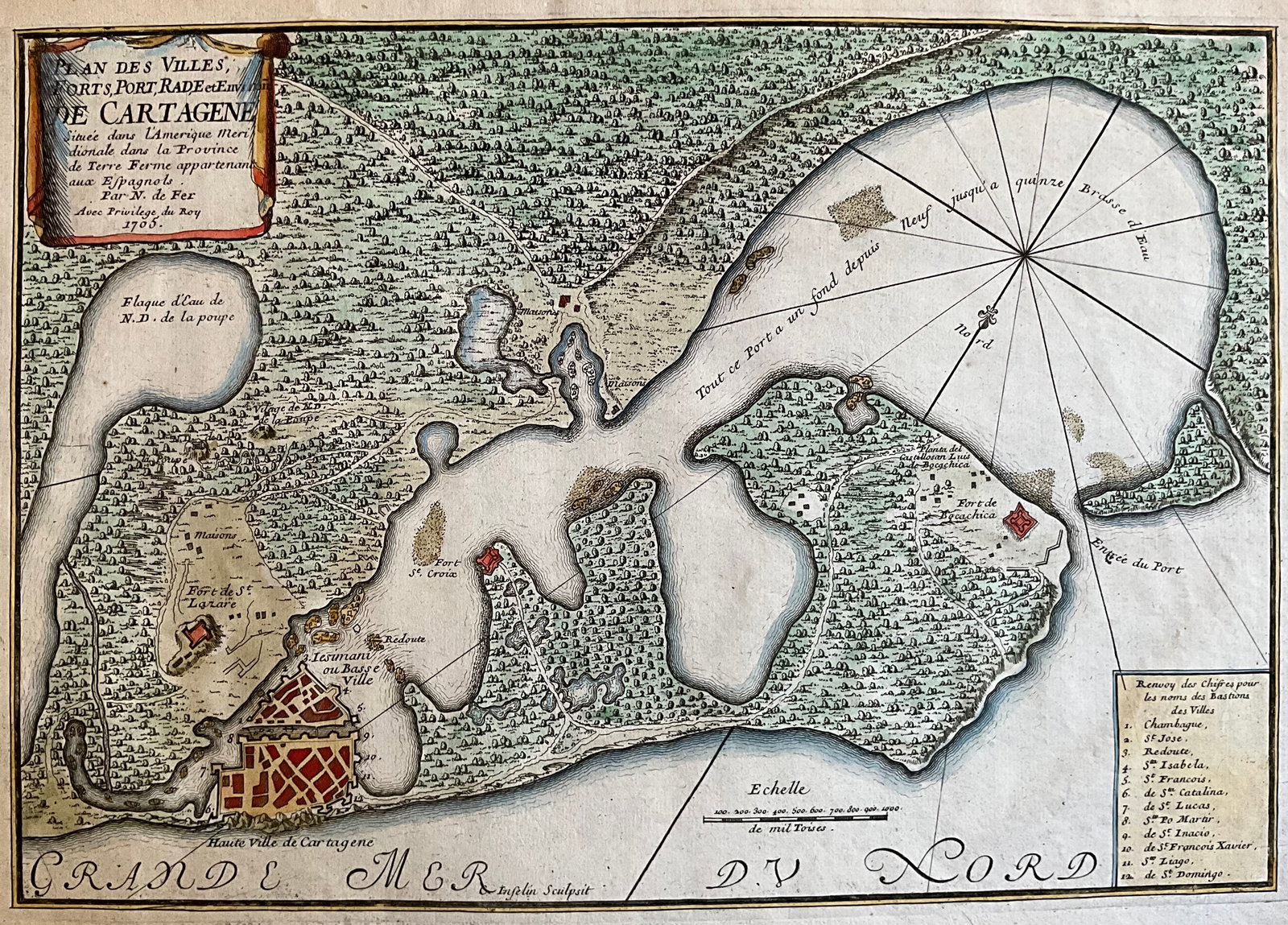 Port of Cartagena, Colombia, 1705 by De Fer (1 of 4)