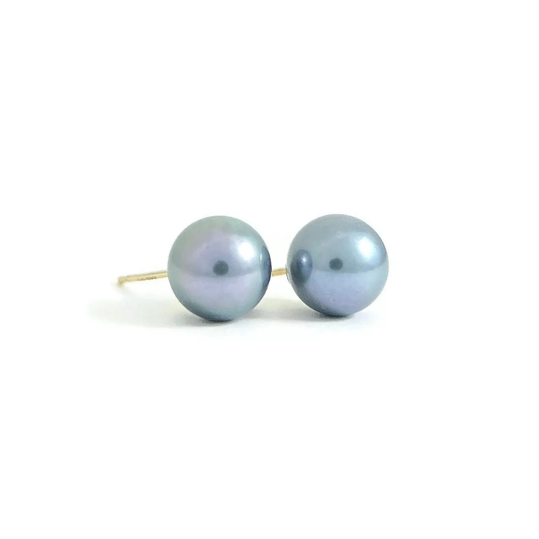 Japanese Black Pearl Stud Earrings 14K Yellow Gold, 7.3 mm, 1.27 Grams (1 of 6)