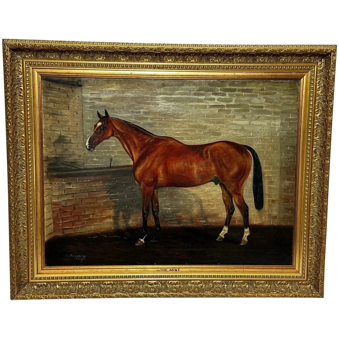 Oil Painting Portrait The Mint Race Horse In Stable By Timothy B Whitby 1912 (1 of 20)