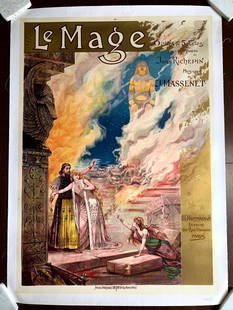 Le Mage Massenet Opera - Art Alfredo Adel (1891) 27.5x37.5 French Lithograph Poster: Le Mage Massenet Opera - Art Alfredo Adel (1891) 27.5x37.5 French Lithograph Poster, Please refer to the attached photos to determine the condition of this original vintage item. Note: LB means Linen
