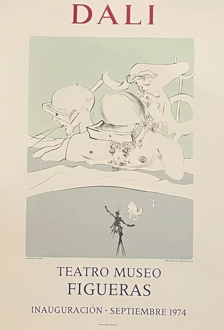 Original Vintage 1974 Salvador Dali Exhibition Poster Linen Backed: Salvador Dali created a series of posters for the inauguration of the Teatro Museo Figueras in Spain. We call this poster "The Bellows." The poster is linen backed, measures 21" x 29" and is in excell