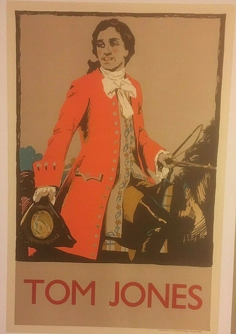 Original Vintage c.1930 Tom Jones English Operetta Poster Linen Backed: Tom Jones is a comic opera in three acts by Edward German, based upon Henry Fielding's 1749 novel, "The History of Tom Jones, a Foundling." The poster offered publicizes the English staging of the ope