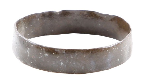 VIKING WEDDING RING IRELAND, 795-1014AD, SIZE 9 1/2+: Bronze, in condition as found. Size 9 1/2, 4.6mm width with low rounded face. As found condition with fine patina. Modern clear coat for preservation. A man’s ring worn on either of the two midd