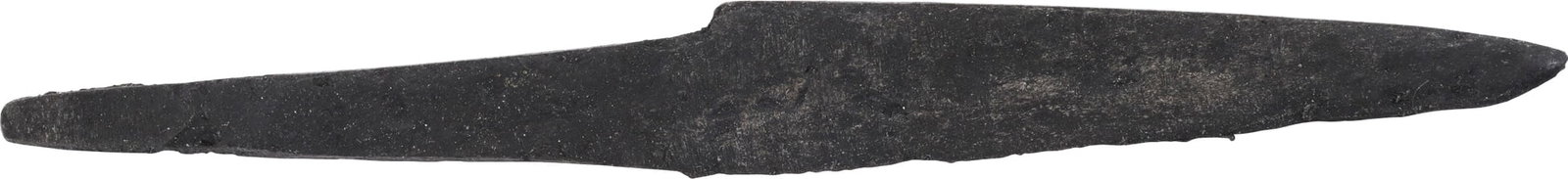 VIKING SIDE KNIFE OR POUCH KNIFE, 879-1067 AD CAMBRIDGESHIRE, ENGLAND: Cambridgeshire, England. Just over 3 3/4” (3.82”) total length with wedge section blade for slashing and tapered "whittle tang" which identifies these, as they were used without guards, mo