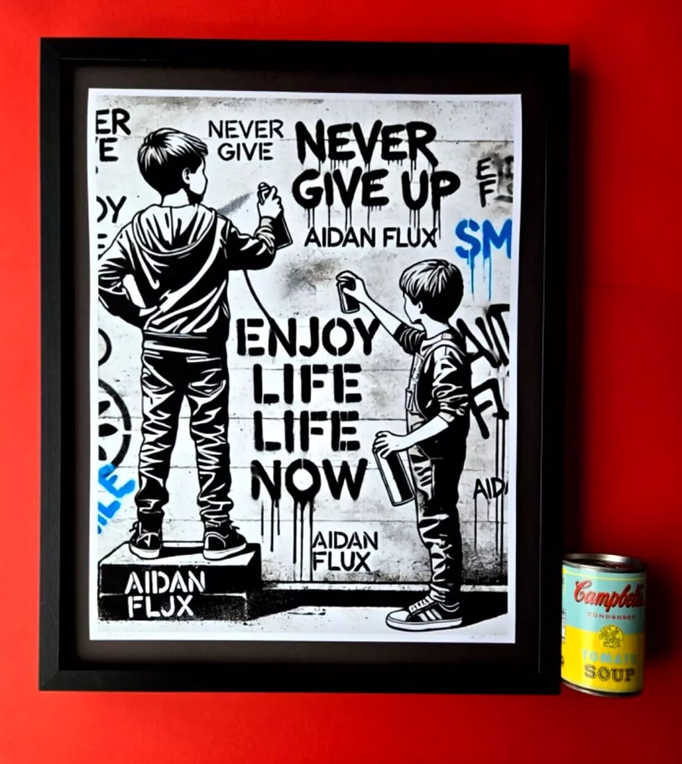 AIDAN FLUX | NEVER GIVE UP BOYS Hand Signed LARGE Print Framed LtdEd of 19 COA (1 of 5)