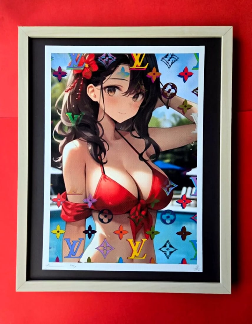 Death NYC Large Framed 16x20in Pop Art Hand Signed ANIME ART LOUIS VUITTON COA: Up for Sale this Beautiful and Scarce Print by Pop Art Graffiti Master Artist Death NYC Hand Signed in Pencil Numbered X/100 or Proof This piece is mounted on a 20 x 16 in. black acid free black board