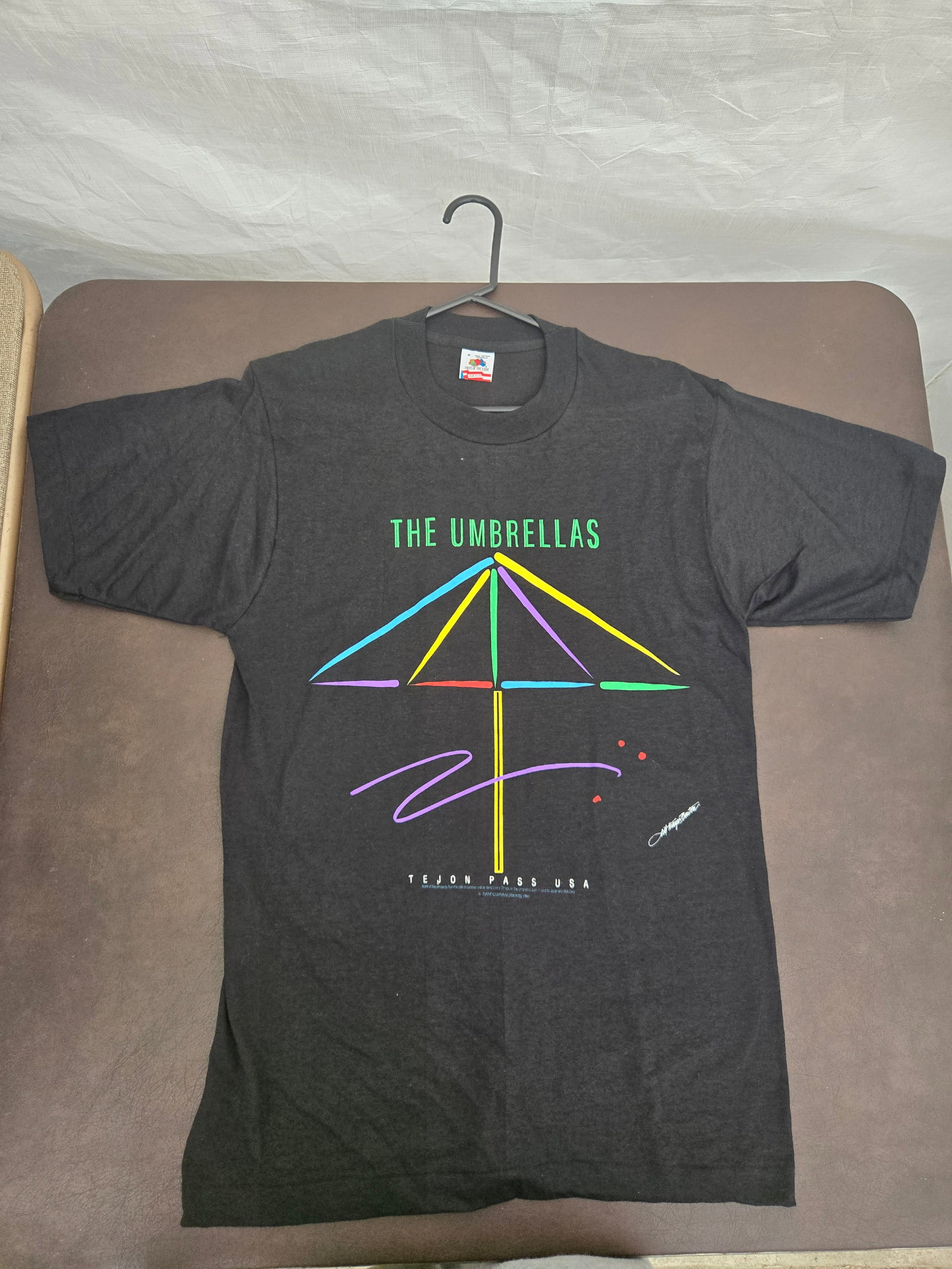 Vintage 90's The Umbrellas Tejon Pass USA Black T-shirt: Title: Vintage 90's The Umbrellas Tejon Pass USA Black T-shirt Origin: USA Date/Period: 1991 Material: Cotton Size/Dimensions: M Description: Brand New, Never worn, Might have small stains due to agin