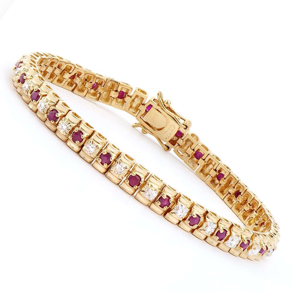 2.52 TW CTS RUBY & DIAMONDS 18K GOLD PLATED DESIGNER BRACELET SIZE 7.6 INCHES (1 of 2)