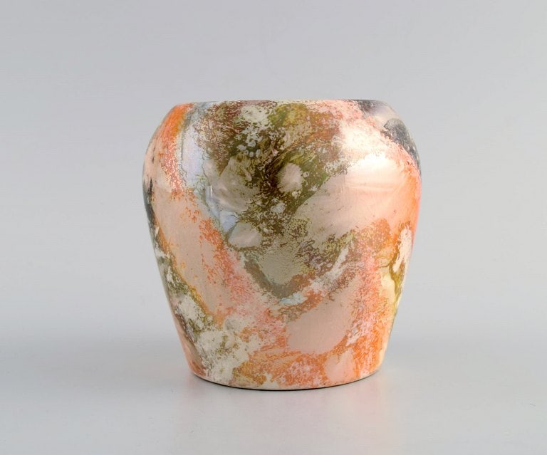 Arabia, Finland. Art deco vase in glazed faience. Beautiful marbled glaze. 1920/30s. (1 of 6)