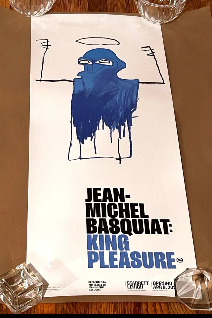 Basquiat 'King Pleasure' Poster: Description: Basquiat 'King Pleasure' Poster measuring at 15x39 inches Date: 2022 Material: Fine Art Paper Reserve: $60.00 Shipping: Domestic: Flat-rate of $20.00 to anywhere within the contiguous U.S