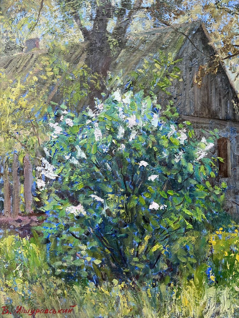 Oil painting Lilac is blooming V. Mishurovsky: №304.2 *** ABOUT THIS PAINTING *** * TITLE: "Lilac is blooming" * ARTISTS: V. Mishurovsky * SIZE: 40x50 cm/'15.74x19.68 inches * MEDIUM: oli, canvas * HAND PAINTED: Original painting from our co