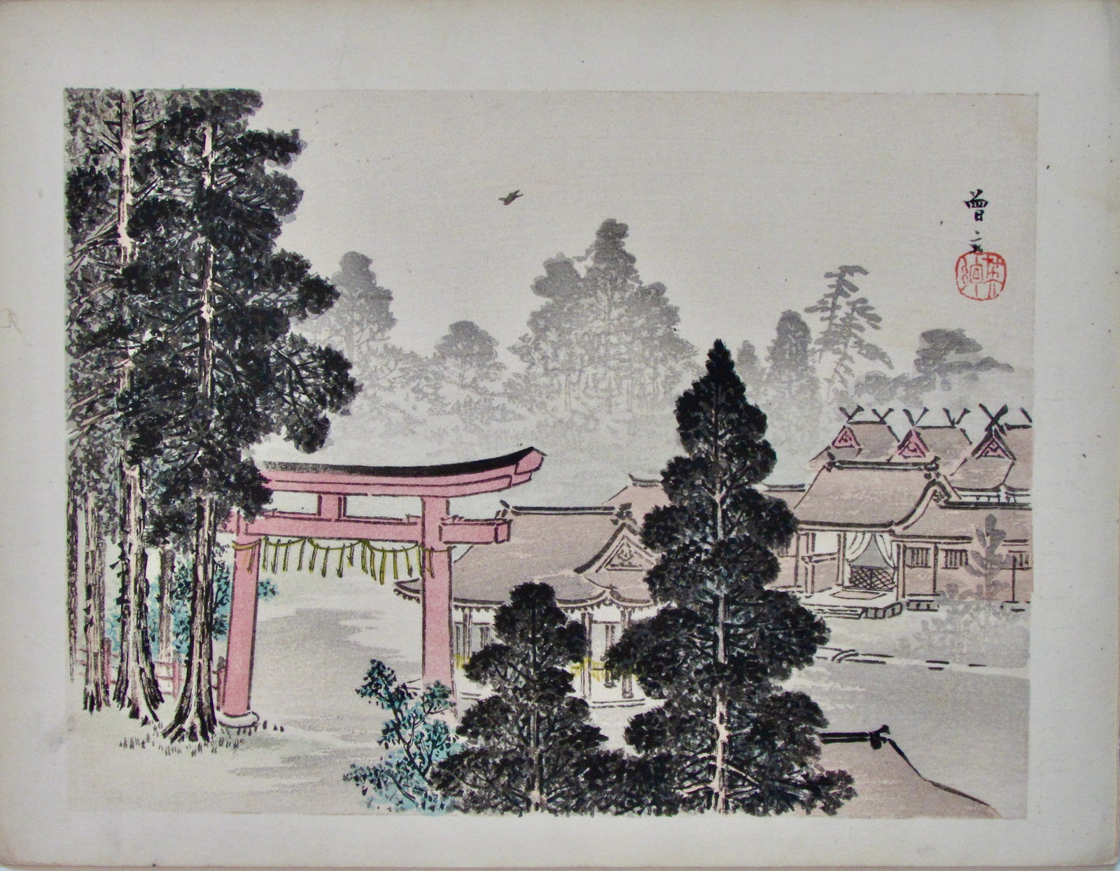 Sobun: Torii at Shrine, Ise: Artist: Morikawa SOBUN Subject: Torii at shrine, Ise Series: Miyako meisho nijûgo kei (Twenty-five Famous Places in Kyoto) Publisher: Tanak Jihei Signature: Sobun with seal Date: 1895 Format: 32 