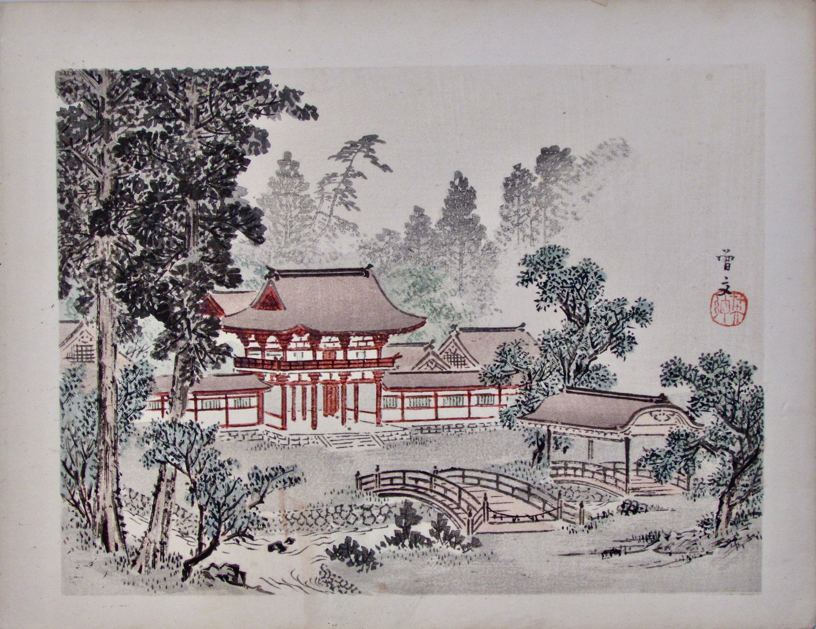 Sobun: Temple Grounds: Artist: Morikawa SOBUN Subject: Temple grounds Series: Miyako meisho nijûgo kei (Twenty-five Famous Places in Kyoto) Publisher: Tanak Jihei Signature: Sobun with seal Date: 1895 Format: 32 x 24.4