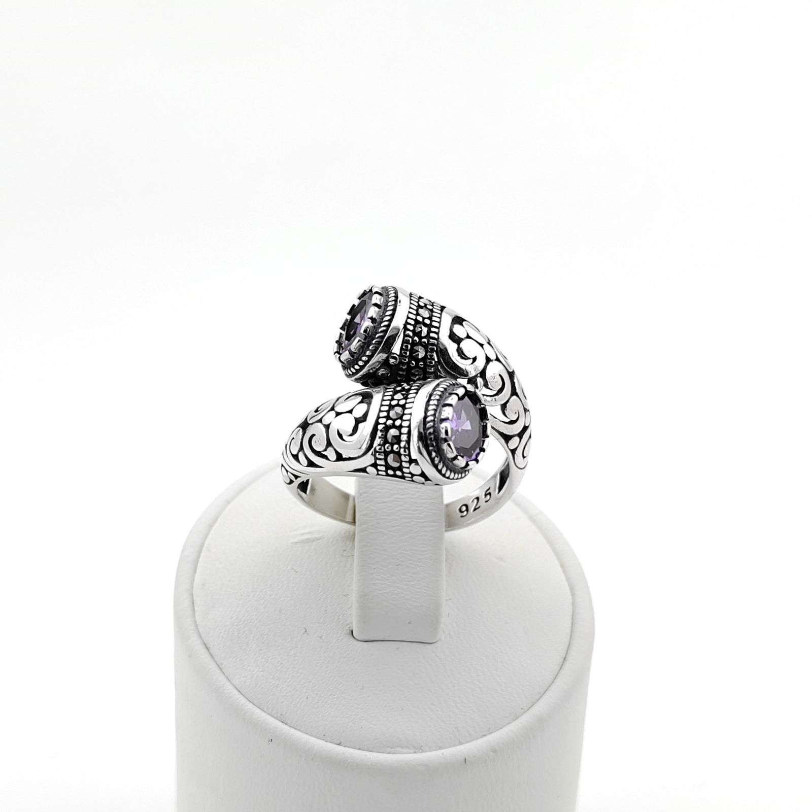 925 Silver Ladies Ring With Purple Zircon and Marcasite (1 of 8)