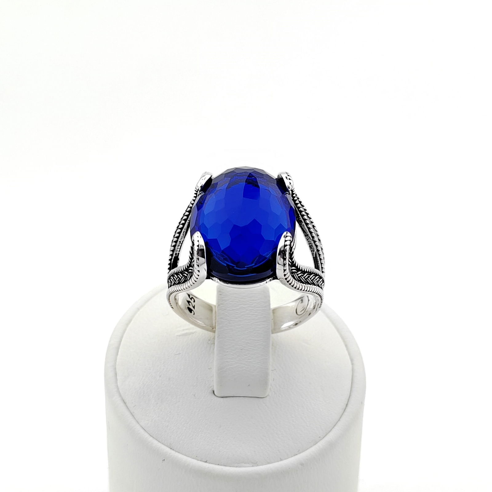 925 Silver Men's Ring with Facet Cut Blue Zircon (1 of 8)