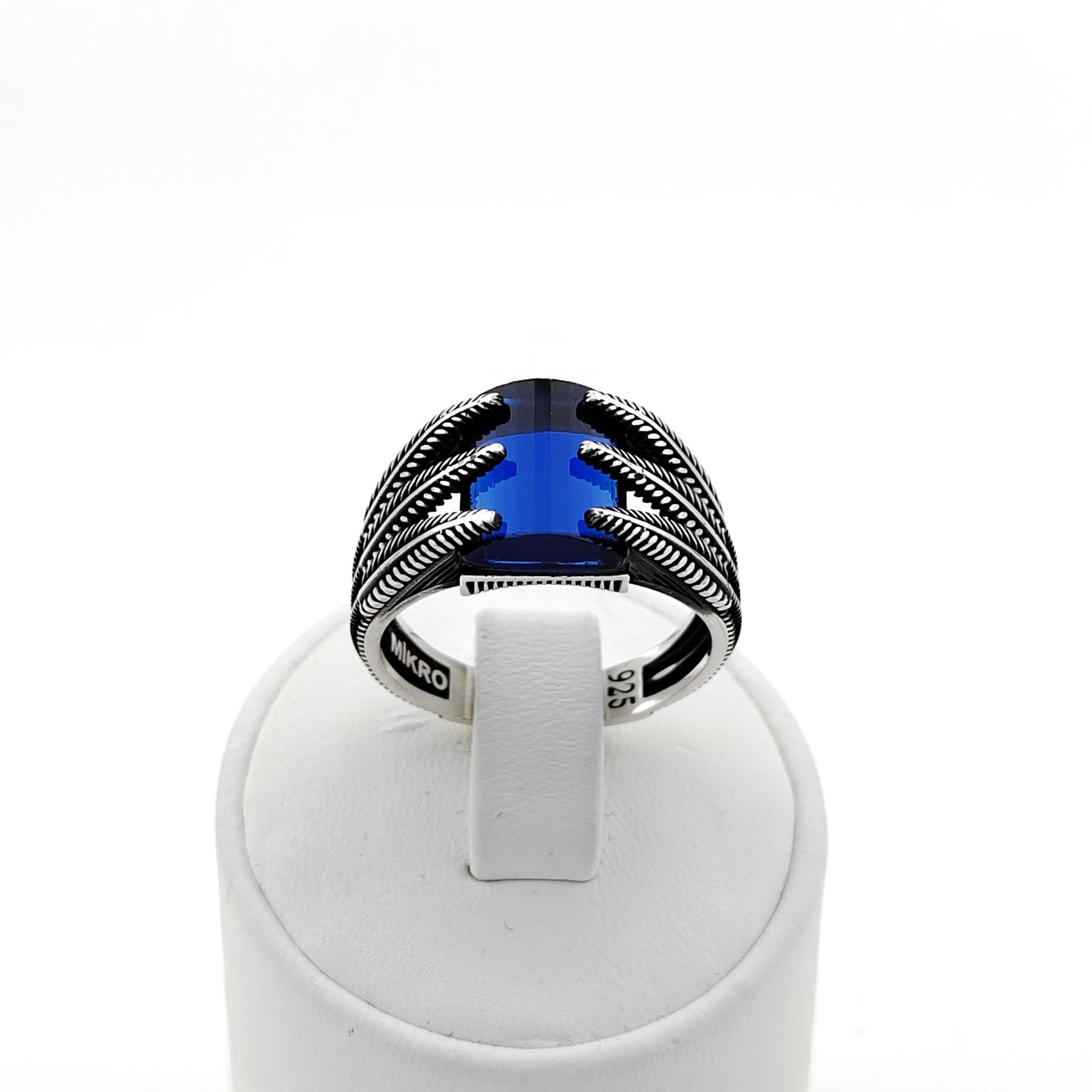 925 Silver Men's Ring with Blue Zircon (1 of 7)