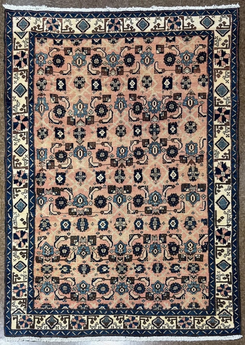 Persian Vintage Hand Knotted Peach Ivory Tribal Malayer Oriental Wool Rug 4'7" x 6'11" (1 of 11)