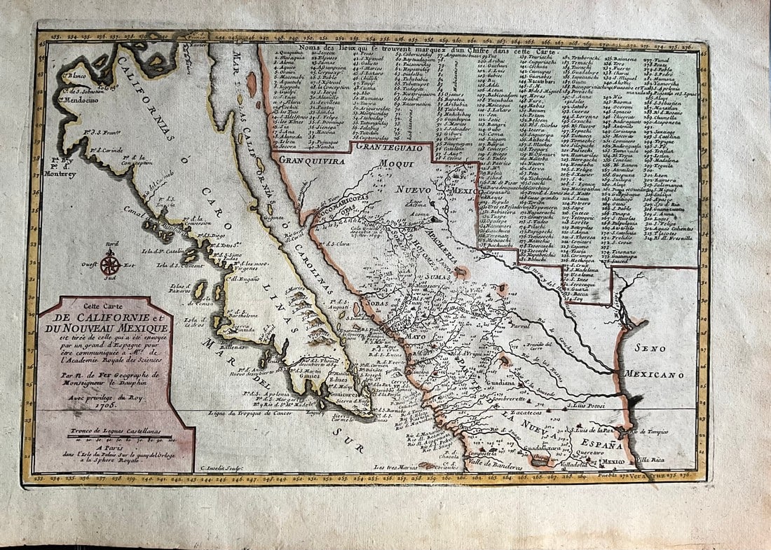 1705 Historic Map of California as an Island by Nicolas De Fer: Title: 1705 Historic Map of California as an Island by Nicolas De Fer Date/Period: 1705 Materials: Hand colored copperplate engraved. 13 1/3 x 9” This rare and historically important 1705 map by
