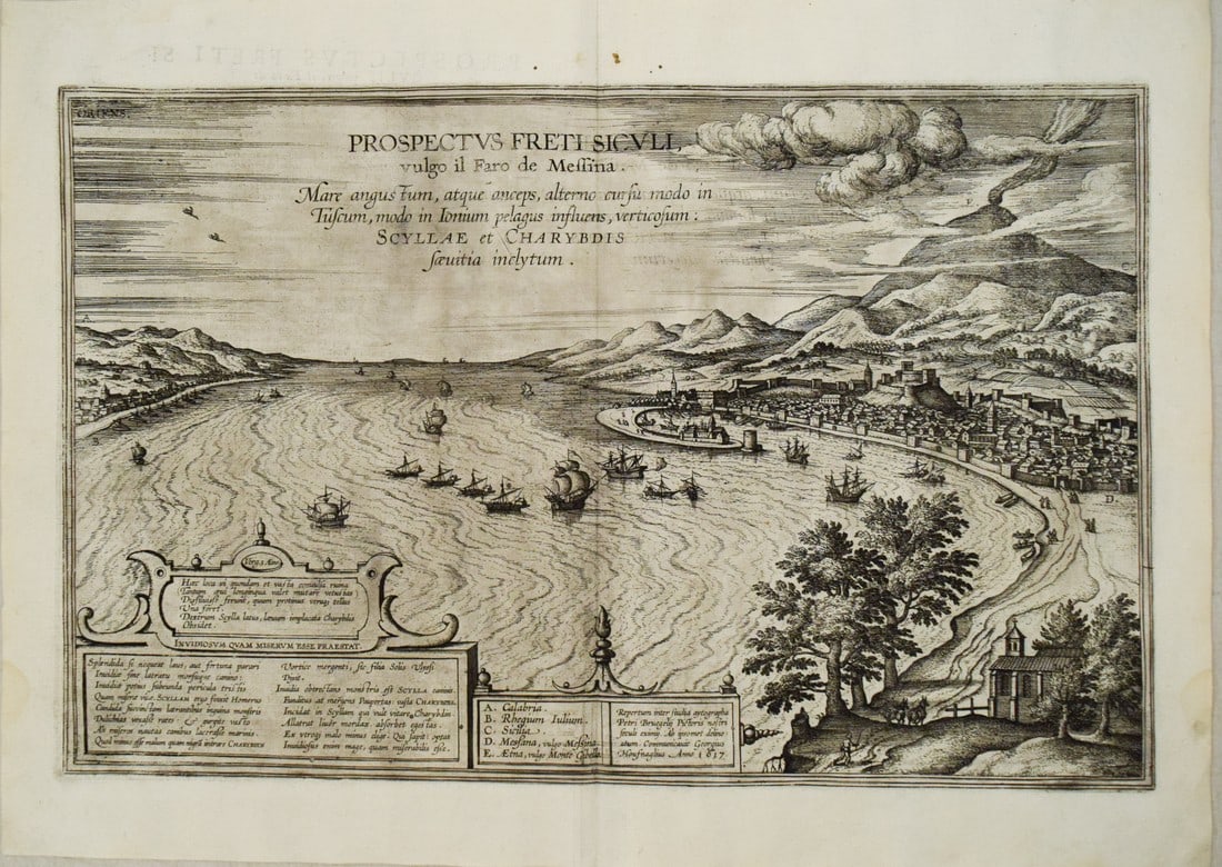 1617 Braun and Hogenberg View of Messina in Sicily -- Prospectus Freti Siculi, vulgo il Faro de (1 of 1)