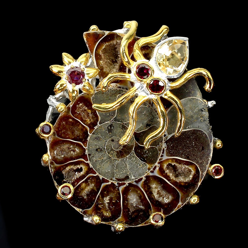 Sterling Silver Pendant with Ammonite Fossil and Citrine (1 of 3)