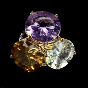 Sterling Silver Ring Oval Amethyst and Citrine