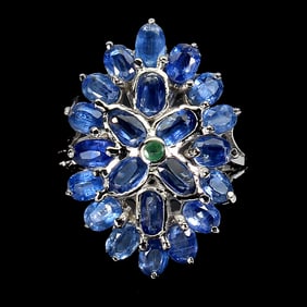 Sterling Silver Ring with Kyanite, Emerald