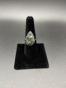 Sterling Silver ring with color sapphires and black opals