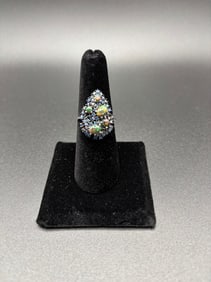 Sterling Silver ring with blue sapphires and black opals
