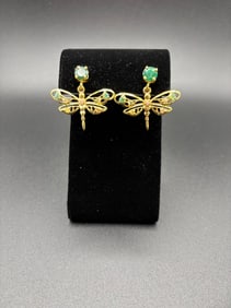Sterling Silver gold plated earrings with emeralds.