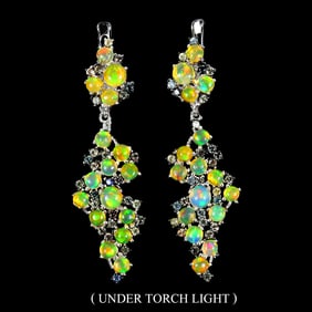 Sterling Silver Earrings with Fire Opal and Sapphires