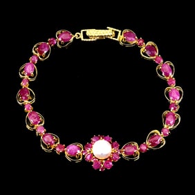 Sterling Silver Bracelet with Ruby and Pearl